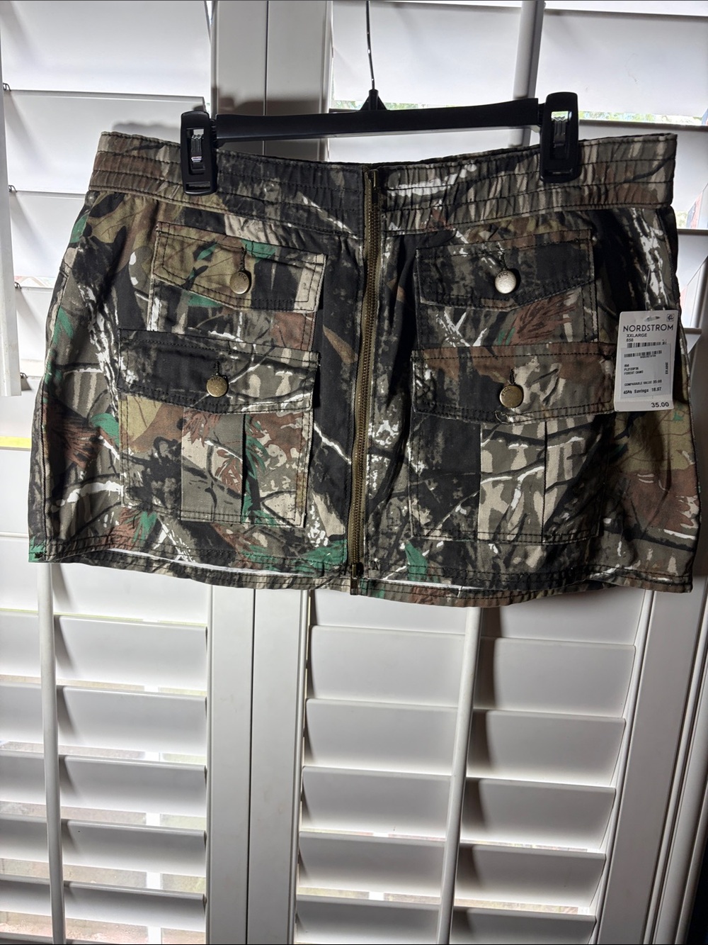 Camo Patchwork Mini Skirt with Front Zip